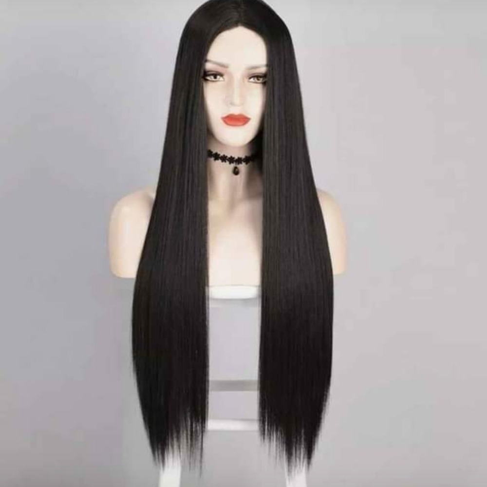 BLACK LONG HAIR SYNTHETIC STRAIGHT PART FULL WIG 20"-24" LENGTH